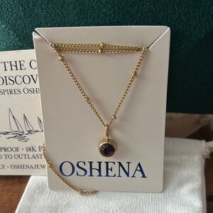 Oshena Designer beachwear Gold and dark purple Pendant beaded Necklace